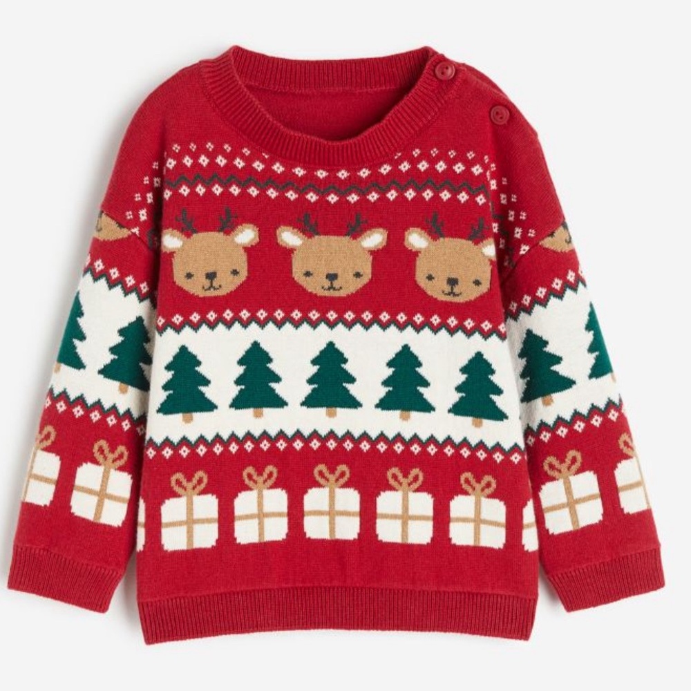 18M Ugly Christmas Sweater - trees, reindeer and gifts